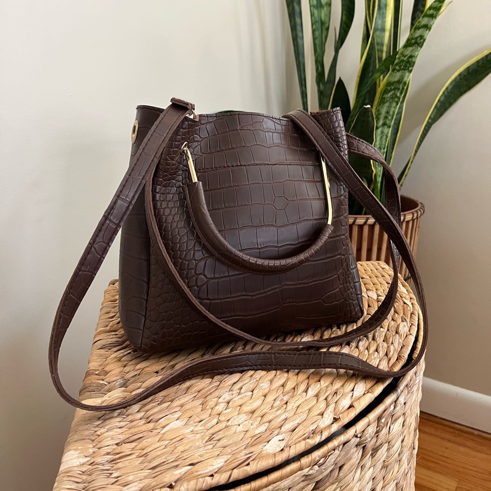 Small Brown Faux Croc Handbag
